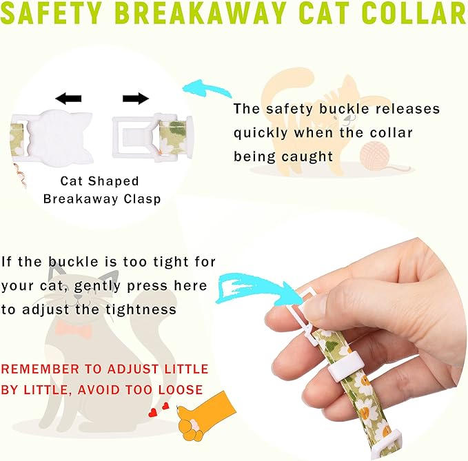 Airtag Cat Collar, JXFUKAL Kitten Collar Breakaway with Silicone Airtag Holder, Bells & Flower Charm for Girl Cats Boy Cats Small Dogs(Luminous Green)