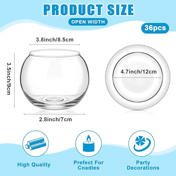 Zopeal 36 Pcs Fish Bowl Vase Glass Bubble Bowl Globe Glass Clear Bubble Vase Round Terrarium Goldfish Flower Centerpiece for Wedding Event Arrangement Office Home (3.5" h X 4.7" w)