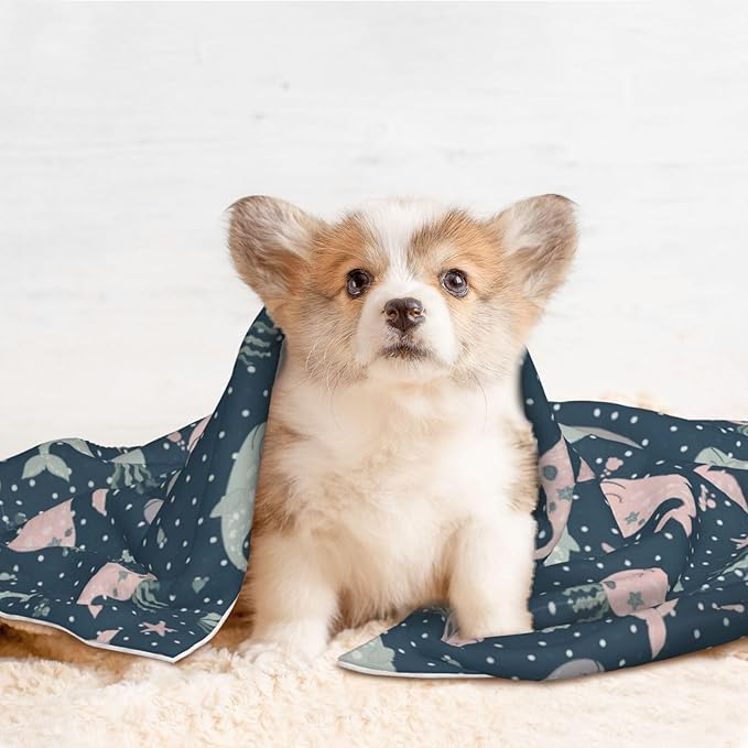 Pet Blanket for Travel and Home, Cute Whales Mandala Blue, Reversible Plush Dot Design with Soft Grip Texture on One Side Perfect for Car Seats Moving Vehicles