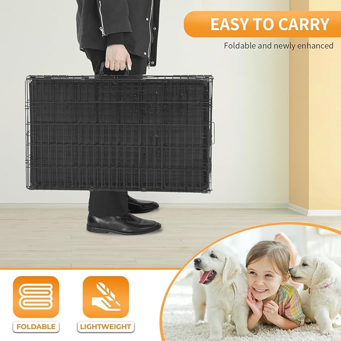 PayLessHere 18 Inch Dog Crate Kennel for Small Dogs Metal Cage Single-Door Folding Travel Indoor Outdoor Puppy Playpen with Divider and Handle Plastic Tray,Black