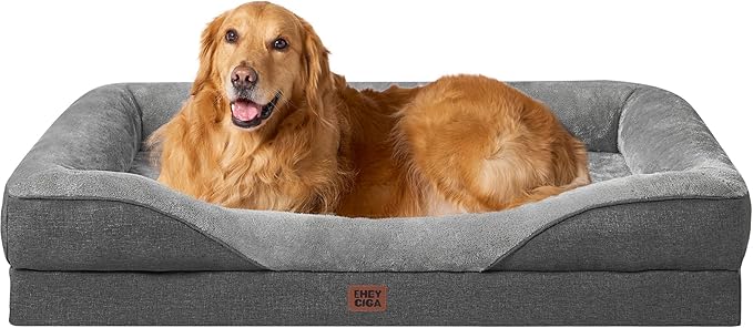 EHEYCIGA Orthopedic XL Dog Bed for Large Sized Dog, 48x35x7.5 Inch Extra Large Memory Foam Dog Couch Bed with Sides, Waterproof Liner & Washable Removable Cover, Bolster Pet Sofa, Grey