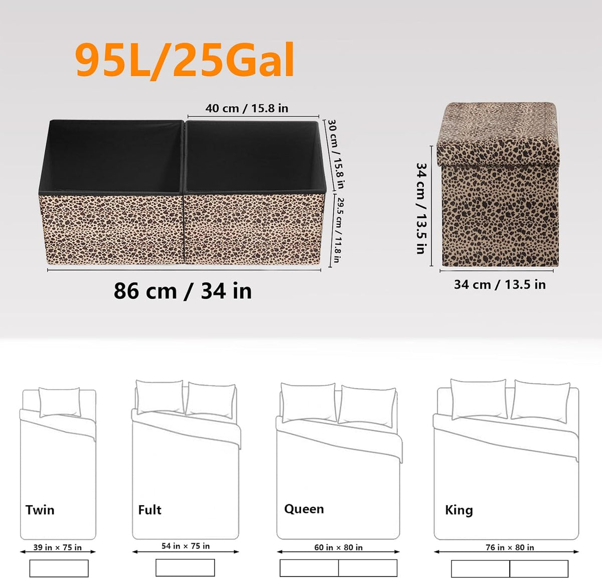 AmasSmile Footrest Ottoman Storage Bench,34" Velvet Folding Chest,Leopard