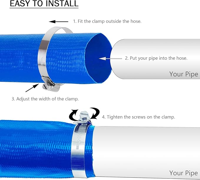 DAVCO 1.5" x 100 ft Pool Backwash Hose, Heavy Duty Reinforced Blue PVC Lay Flat