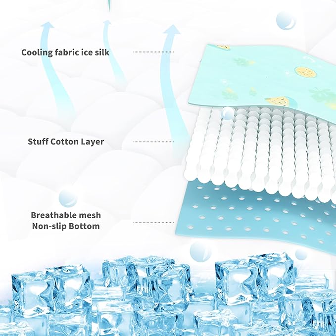 NWK Pet Cooling Mat for Large Dogs -Q-Max>0.345 Ice Silk Cooling Mat for Dogs & Cats Portable & Washable Pet Cooling Blanket, Car Seats, Beds for Summer (Green Leaf, 39'' X 27'' X 0.3'')