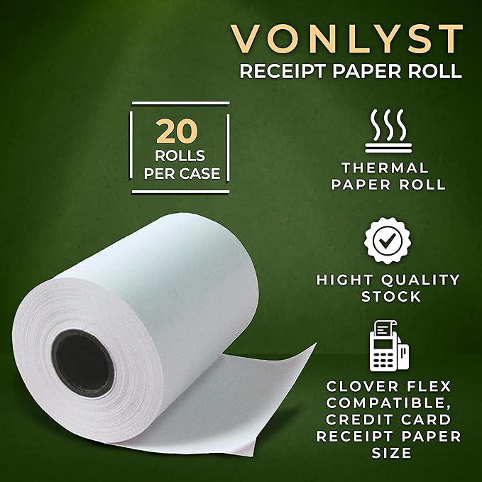 Thermal Paper Roll for Clover Flex Receipt Paper 2 1/4 x 55 (20 rolls)