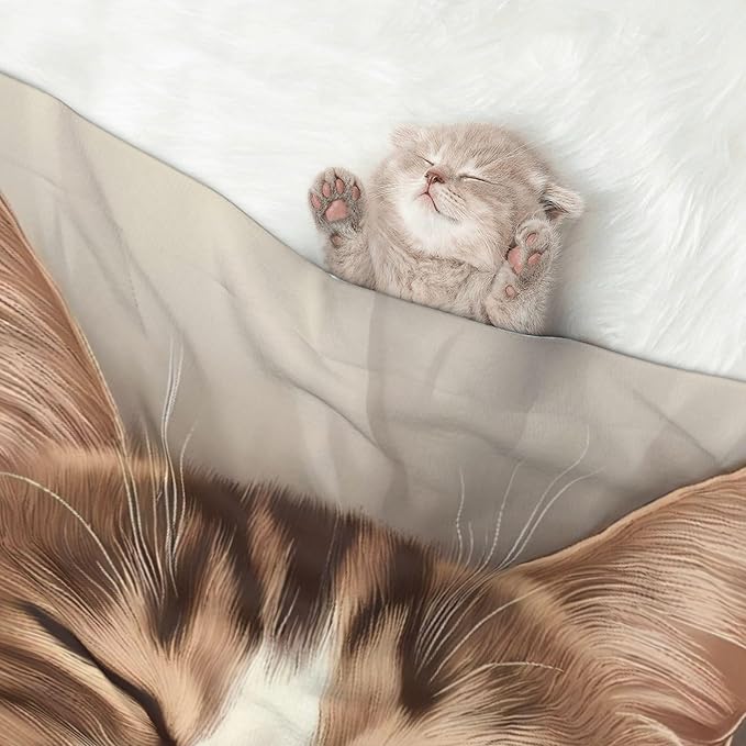 Waterproof Dog Blanket Soft Pet Blanket for Puppy, Fleece Cat Throw Blankets for Furniture Bed Couch Sofa Reversible - Sleeping Cat in Blanket