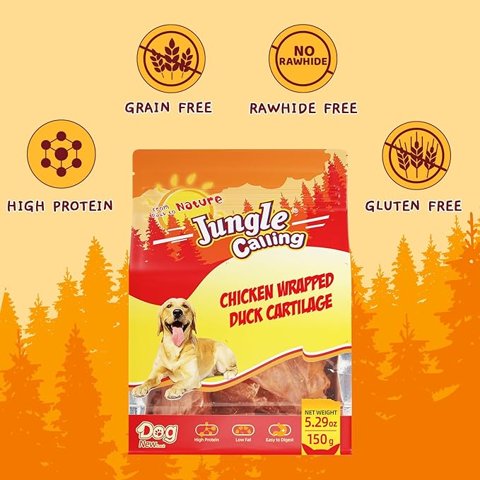 Jungle Calling 21 Count Dog Treats, Chicken Wrapped Bones, Rawhide Free Chews Made with Real Meat and Duck Cartilage, Jerky Dogs Treats Chewy Snacks