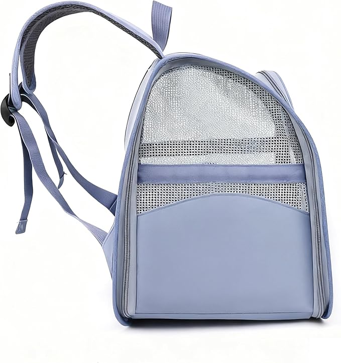 Pet Backpack Carrier, Traveler Breathable Transparent Carrier for Cats or Dogs, Large Space and Foldable Pet Carrier for Travel, Hiking, Shopping, and Vet, Cute, Suitable for Kids (Blue)