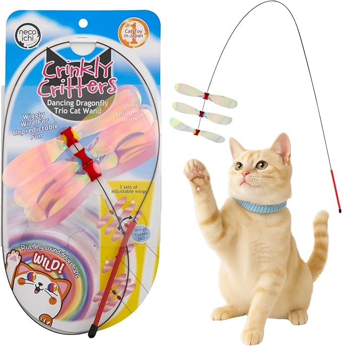 NECOICHI Crinkly Critters Dancing Dragonfly Trio Wire Cat Wand No.1 Selling Cat Toy in Japan