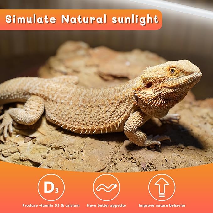 T5 UVB Reptile Light 24W 10.0,UVA UVB Light Bulb for Reptiles,2 Pack Reptile UVB Lamp Tube for Bearded Dragon