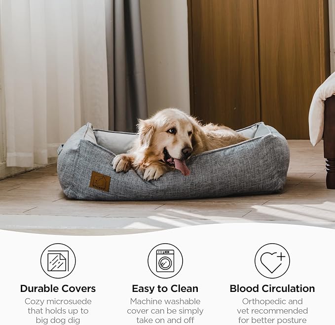 ATIFBOP Orthopedic Dog Bed, Memory Foam Dog Sofa with Removable Cover, Cooling Energy Gel. Couch, Pain Relief Pet Bed (33x23x9 inch, Grey)