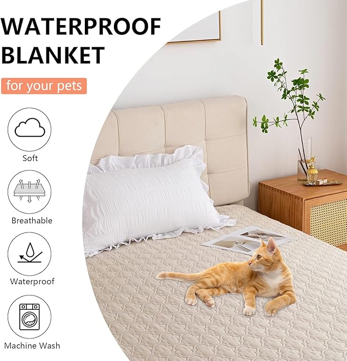 Waterproof Couch Cover for Dogs Washable, Reversible Dog Bed Blanket Pet Sofa Furniture Protector(52x82 Inch, Cream+Khaki)