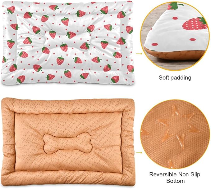 Strawberry Fruit Pet Bed Cute Dog Bed Mat Absorbing Non Slip Pad Pet Sleeping Mat for Small, Medium, and Large Dogs Puppy Cat 24 in x 18 in