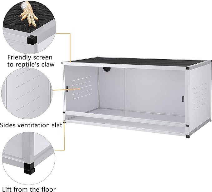 PVC Reptile Enclosure 48 * 24 * 24" Space Efficient Large Reptile Terrarium Habitat 120 Gallon for Bearded Dragon Gecko Lizard Snake, Wide Vivarium with Sliding Doors Lock (2pcs-White Panels)