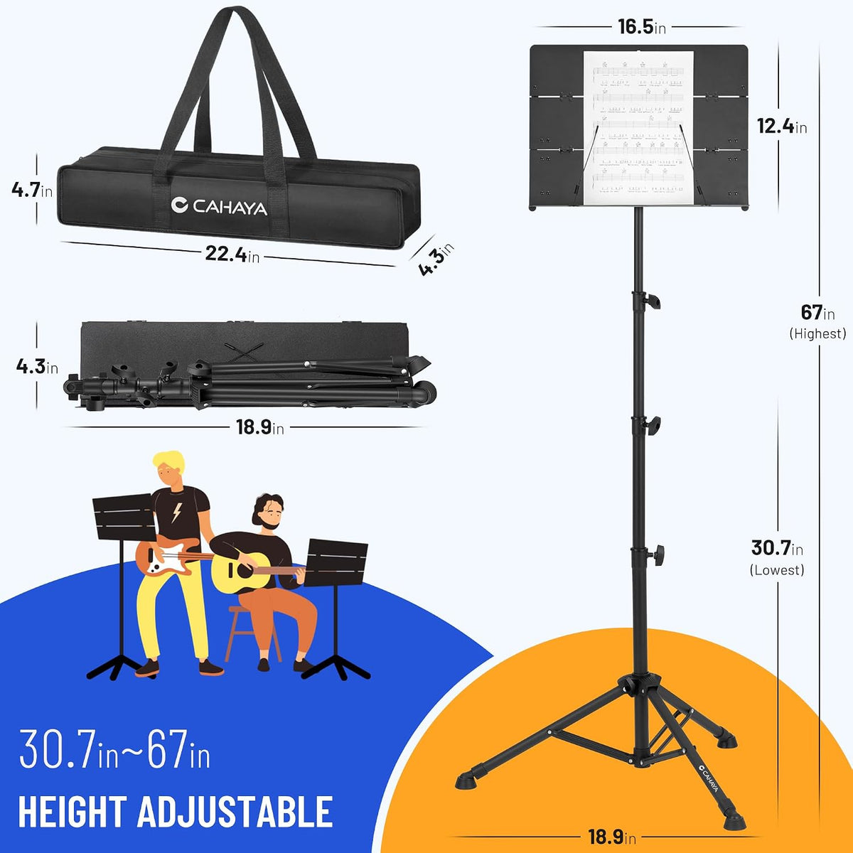 CAHAYA Sheet Music Stand Foldable Tri-fold Panel Portable for Travel