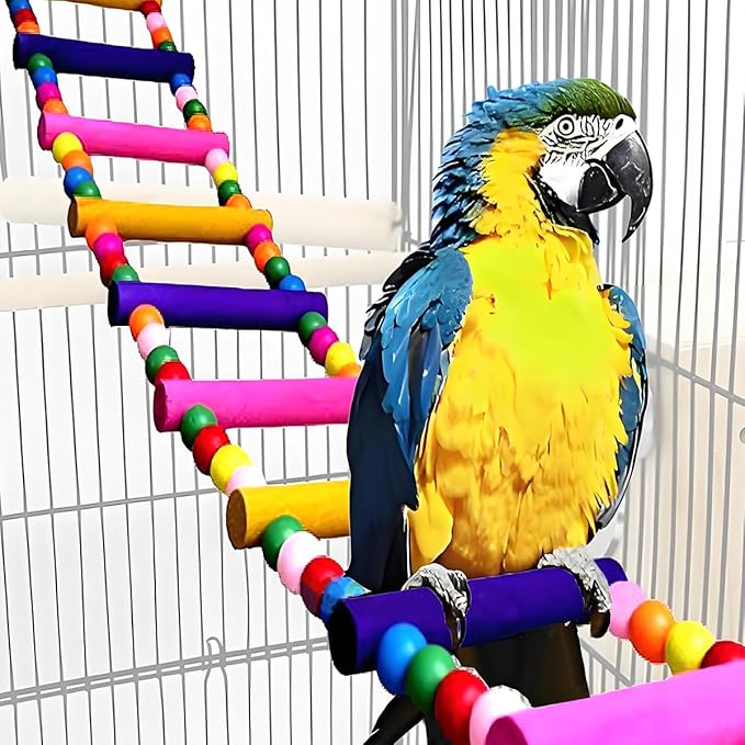 Bird Toys for Parrots Parrot Bridge, Swing Toys, and Ladders for Macaws, African Greys, Budgies, Cockatiels & Parakeets - Wooden Bird Ladder and Swing Toys for Play and Training (30Inch - 12 Ladders)