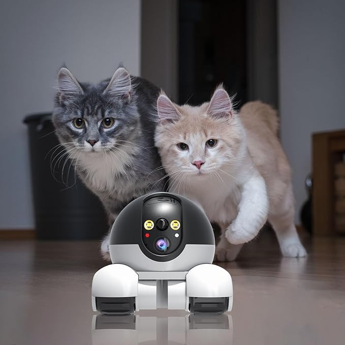 Security Indoor Camera 1080P Dual Lens,Movable Robot Camera on Wheels Movable with 2-Way Talk,Distance Bot with Night Vision, App Control for Home Security/Cats/Dogs/Elderly