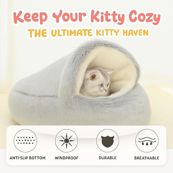 Nest Bed - Lapcatz Cat Beds for Indoor Cats, Fluffy Cat Bed Cave Plush Warm Nest for Cats (Black,L 24"x24")