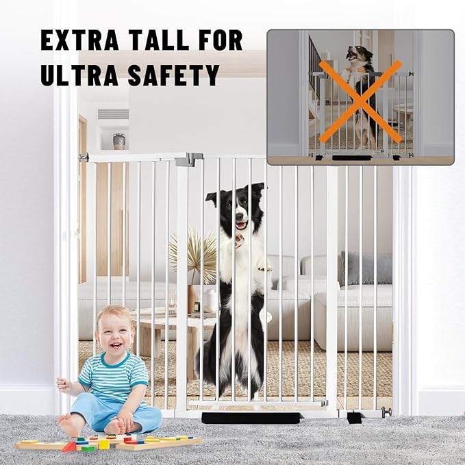 41" Tall Safety Pet Gate,Adjustable 29.92"-49.21" Wide,No Drilling Pressure Mount Kit,Auto Close Cat Gate Suitable for Stairs,Doorways,White (29.92"-49.21" W)