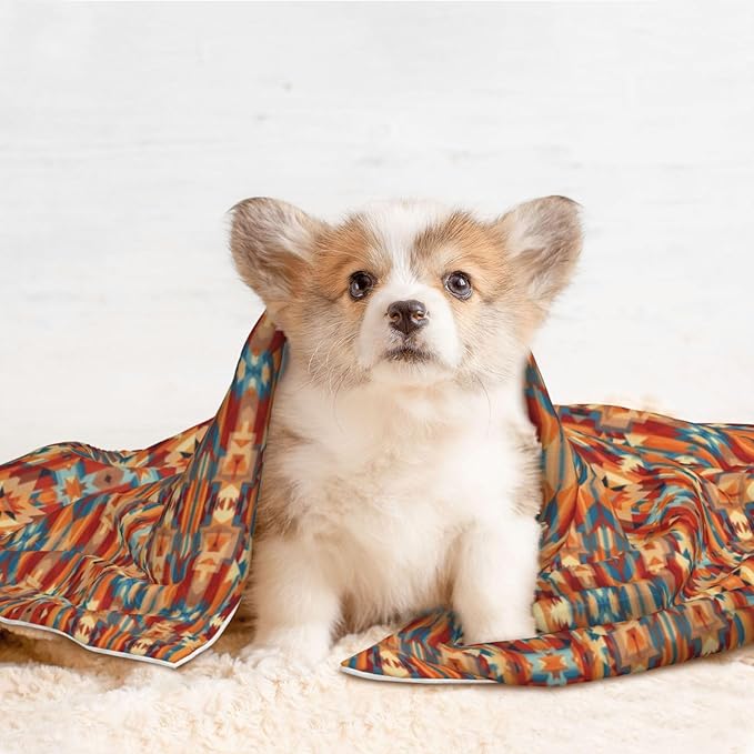 Reversible Plush Pet Blanket for Puppies Kittens, Ethnic Tribal Navajo Indiana Western Southwest, Double Sided Gentle Dot Texture for New Pets Adjusting to Home Environment Softly
