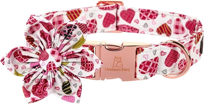 Lionheart Glory Heart Dog Collar, Valentine's Day Dog Collars with Flower, Cute Floral Pattern Pet Collars Adjustable Collar for X-Small Dogs