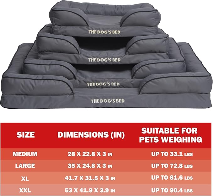 The Dog’s Bed Replacement Outer Cover & Bolster for Standard Foam Beds, Oxford Fabric, Grey, XXL