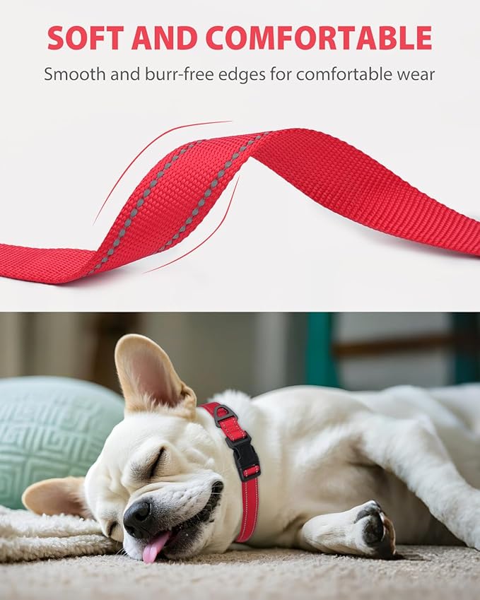 Joytale Small Dog Collar, Reflective and Adjustable Nylon Collar with Quick-Release Buckle, Lightweight No-Choke Design for Small Dogs, Red, 3/4" Width