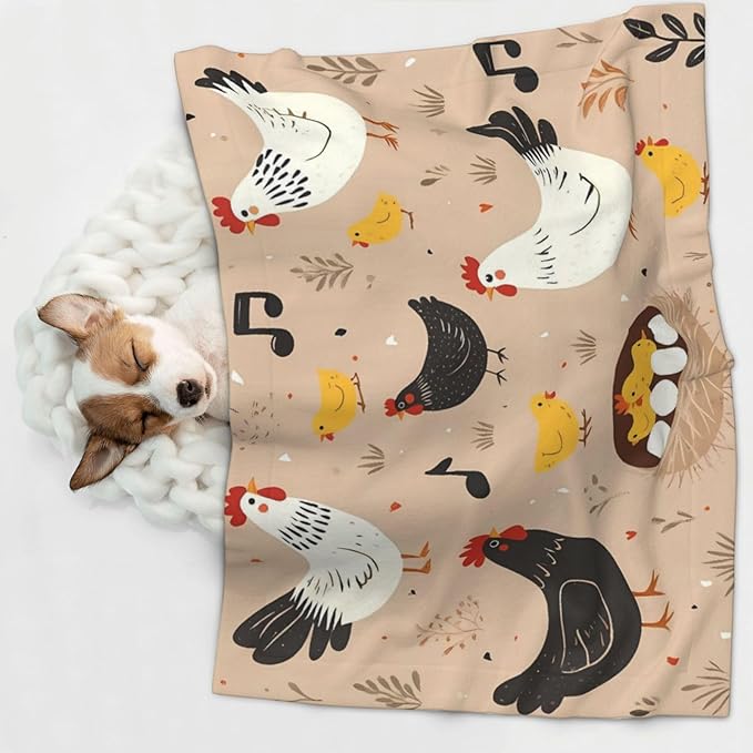 Chicken Print Soft Plush Pet Blanket, Washable Dog Blanket, Cat Fleece Throw, Puppy Bed Crate Mat & Sofa Couch Protector - Medium