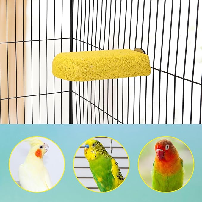 Hypeety 2PCS Bird Calcium Teeth Mouth Molar Grinding Stone Hamster Grinding Stone Chew Toy Perch Stand for Parrot Budgies Chinchilla Squirrel Hamster Cage Stand Platform Yellow