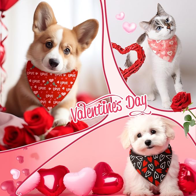 Abbylike 50 Pcs Valentines Day Dog Bandanas Bulk Red and Pink Bandanas for Dogs Triangle Kerchief Bibs Scarf for Pet Romantic Costume Photo Props Accessories Pet Shops Groomers (19.7 x 13.8 x 13.8)
