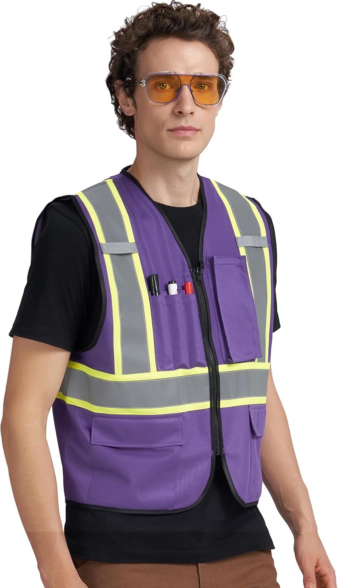 A-KSAFETY High Visibility Safety Vest for Men Women with Pockets and Zipper