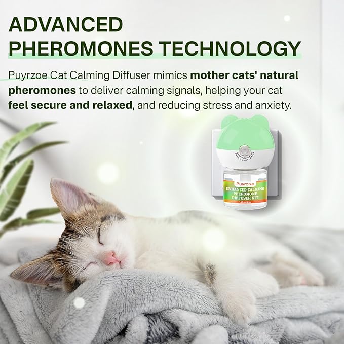 Cat Calming Diffuser with Three Timing Functions, 3-in-1 Cat Pheromones Calming Diffuser Kit, 60-Day Anxiety Relief, Stress Reduction & Relaxation for All Cats (1 Diffuser + 2 Refills)