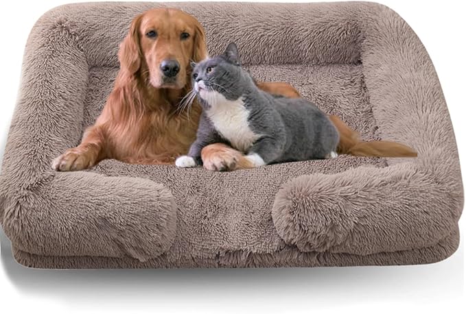 Dog Beds Medium Large Size Dog, Calming Dog Bed with Removable Washable Cover, Waterproof Lining and Nonskid Bottom(Beige Brown,XL)