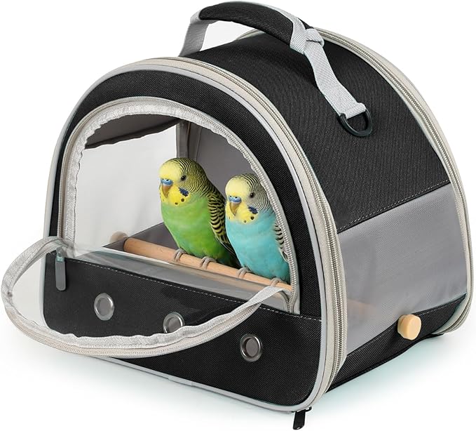 halinfer Small Bird Travel Carrier for Parakeet Budgies Parrot Cockatiel Conure, Portable Lightweight Clear Front Window with Horizontal Bar for 2 Birds Standing Perch