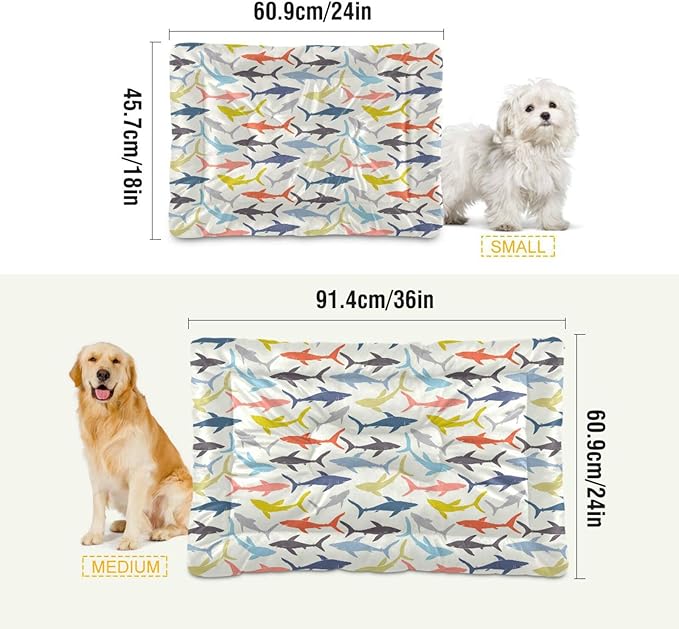 Pet Bed Shark Colorful Dog Bed Mat Absorbing Non Slip Pad Pet Sleeping Mat for Small, Medium, and Large Dogs Puppy Cat 36 in x 24 in