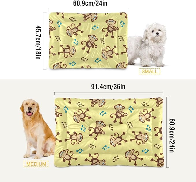 Pet Bed Dancing Monkey Music Notes Dog Bed Mat Absorbing Non Slip Pad Pet Sleeping Mat for Small, Medium, and Large Dogs Puppy Cat 36 in x 24 in