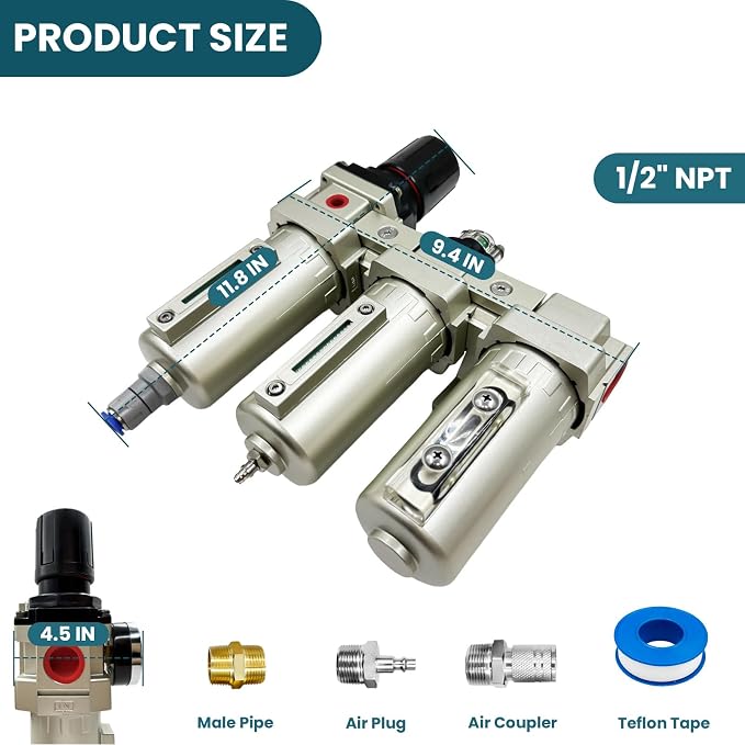 Upgraded 1/2" NPT Heavy Duty Industrial Grade 3 Stage Air Drying System