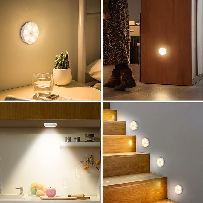 Warm Color LED Closet Lights Motion Sensor Puck Light, USB Rechargeable Battery