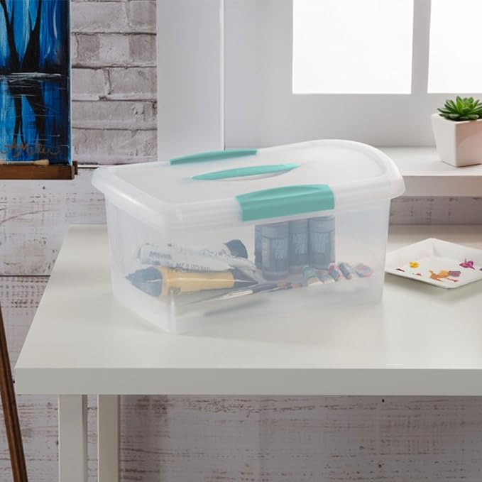 Sterilite Medium Nesting ShowOffs, Stackable Small Storage Bin with Latching Lid and Handle, Plastic Container to Organize Home, Clear, 30-Pack