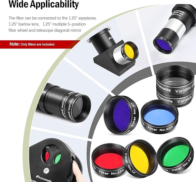 Astromania 1.25-Inch Telescope Eyepiece Filter Set, Variable Grey Polarizing