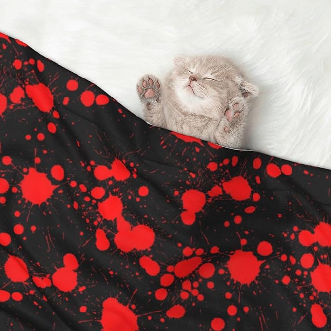Reversible Dog Blanket for Beds Couches, Classic Horror Blood Splatter Black, Double Sided Cat Blanket with Textured Dot Feel and Smooth Feel for Seasonal Comfort All Year