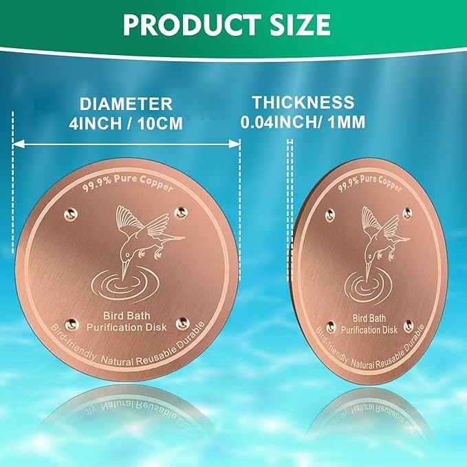 2 Pcs Bird Bath Copper Disk | 99.99% Pure Copper Plate & Birdbath Disk | 0.6mm Thick Reinforced Design | Maintains Clean Water Naturally | Fits All Birdbath Bowls Year-Round (Bird Style 2)