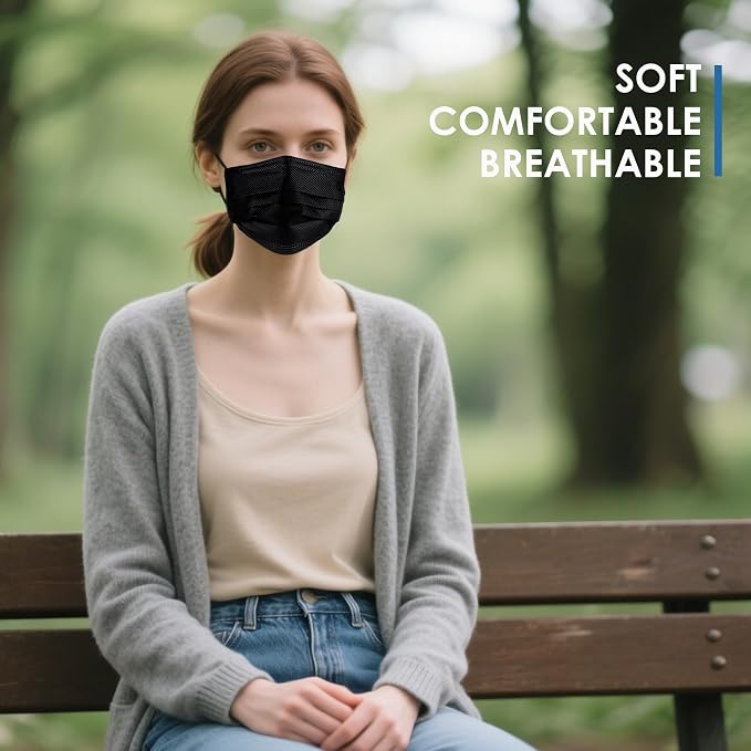 NNPCBT Black Disposable Face Masks 125 Pack, 3-Ply Breathable Mask
