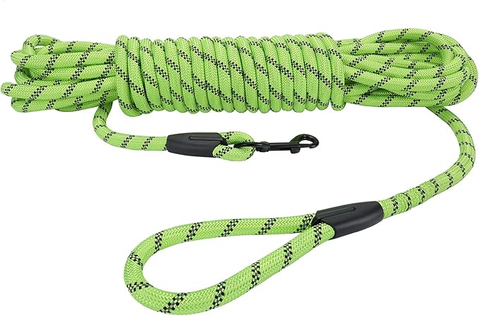 Long Dog Leash for Training 50Ft-Reflective Nylon Rope with Swivel Hook-Recall Agility Lead for Large Small Medium Dogs Outside Walking Hiking-Green Diam 1/2"