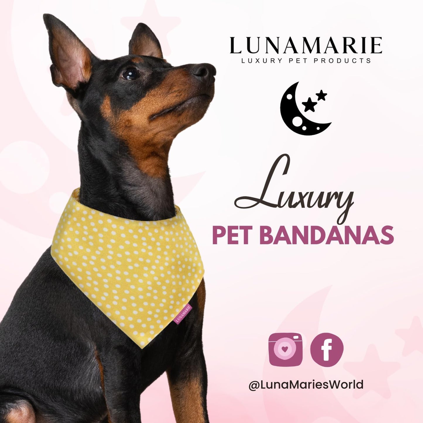 LunaMarie - Luxury Dog Bandanas - Bright Polka Dot Pet Bandana | Premium & Silky Fabric | 100% Handmade Quality | Custom Shape Dual Layered Reversible Small, Medium, Large Cat Scarf (Sophie, Large)