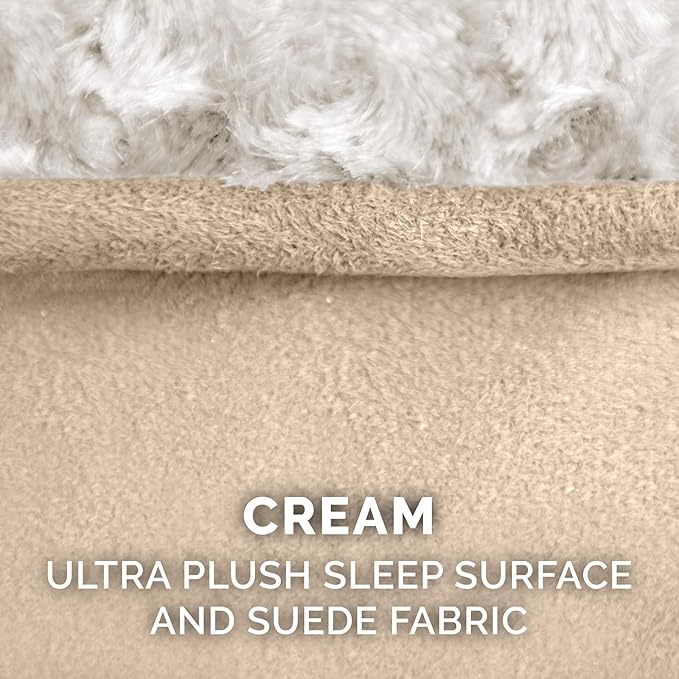 Furhaven Memory Foam Dog Bed for Medium/Small Dogs w/ Removable Washable Cover, For Dogs Up to 23 lbs - Ultra Plush Faux Fur & Suede Luxe Lounger Contour Mattress - Cream, Medium
