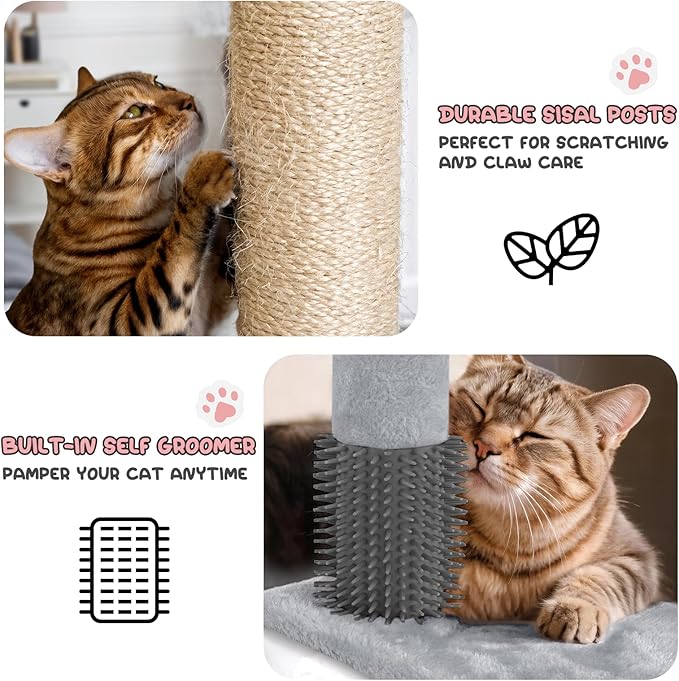 MoNiBloom 54 Inch Cat Tree Tower for Indoor Cats Large Adults, Cat Tower with Scratching Post, Multi-Level Furniture Activity Center with Cat Condo Pet Play House, Light Grey