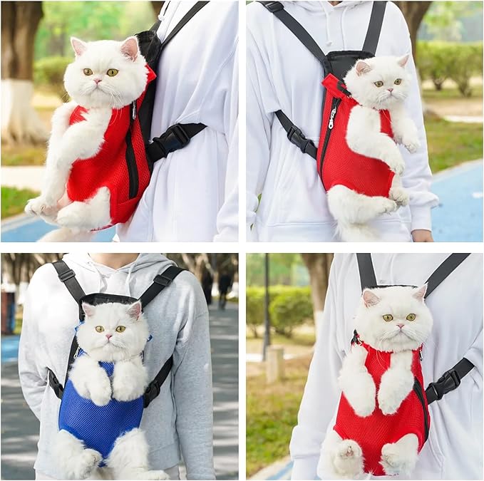 Dog Carrier Backpack, Adjustable Puppy Front Carrier Backpack, Ventilated Dog Chest Carrier for Hiking Camping Travel, Sling Bag for Small Medium Dog Cat Rabbit Puppies, Suit 9-13 lbs (Red, L)