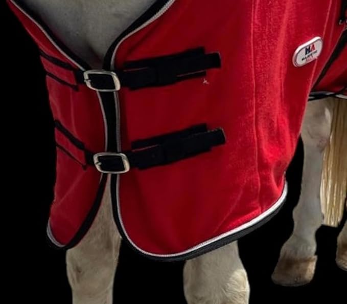 Majestic Ally Anti Pill Fleece Horse Blanket/Sheet with Silver Braided Rope (Red, 70)