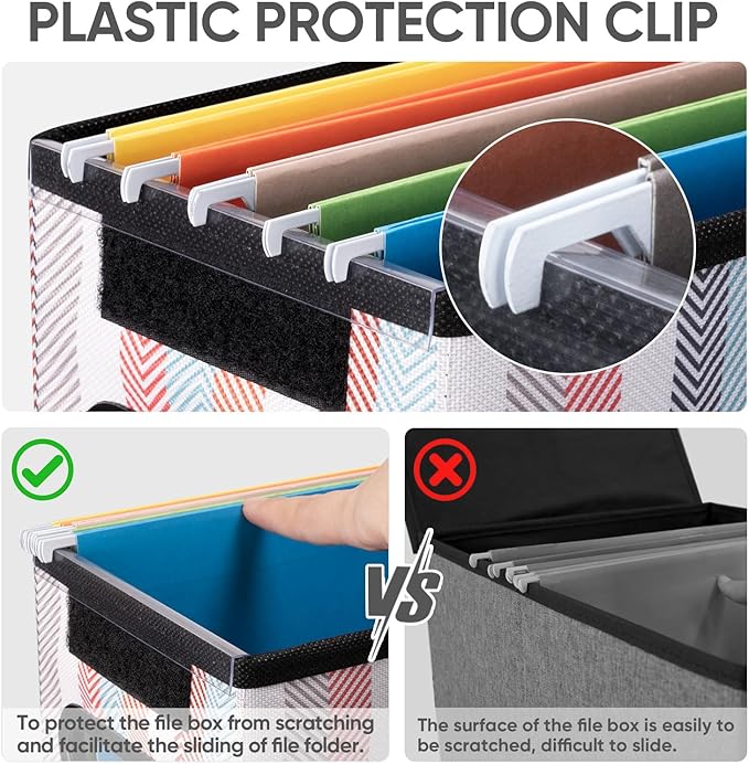 BALEINE File Organizer Box with Lid, Collapsible File Folder Organizer with Plastic Slide, Hanging File Folder Box for Office Document Storage (2 Pack, Color Stripe, S)